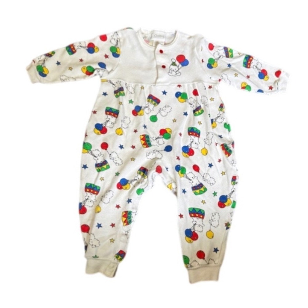 Vintage Carters Baby Bear Balloon Sleeper Romper White 6-9 Months USA Made